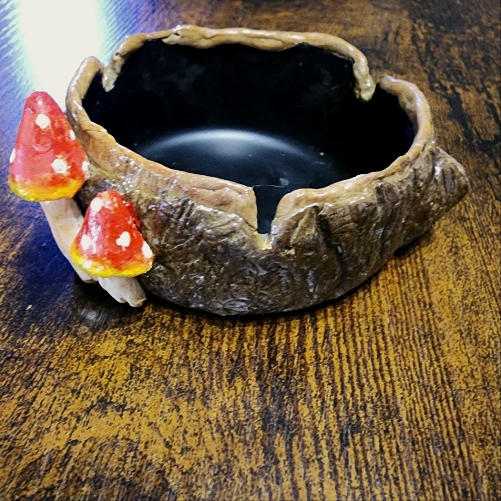 Mushroom Log ashtray Handmade Polymer Clay